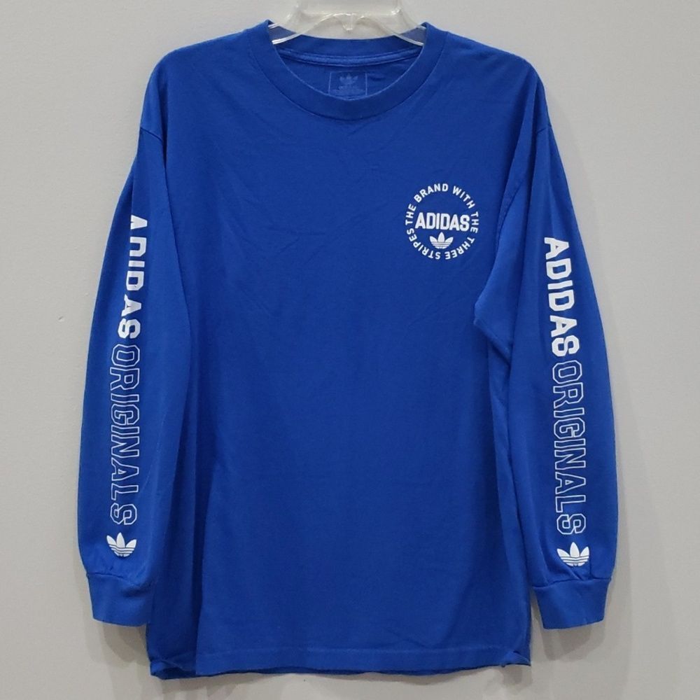Adidas Logo Men's Blue Large Long Sleeve Tee Shirt Sport Train Soccer Track Icon